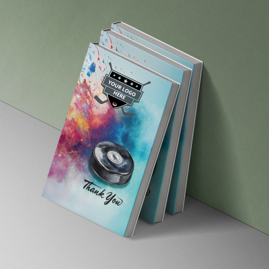 Branded coach thank-you book with a custom company logo on the cover, personalized as a coach gift for a club.